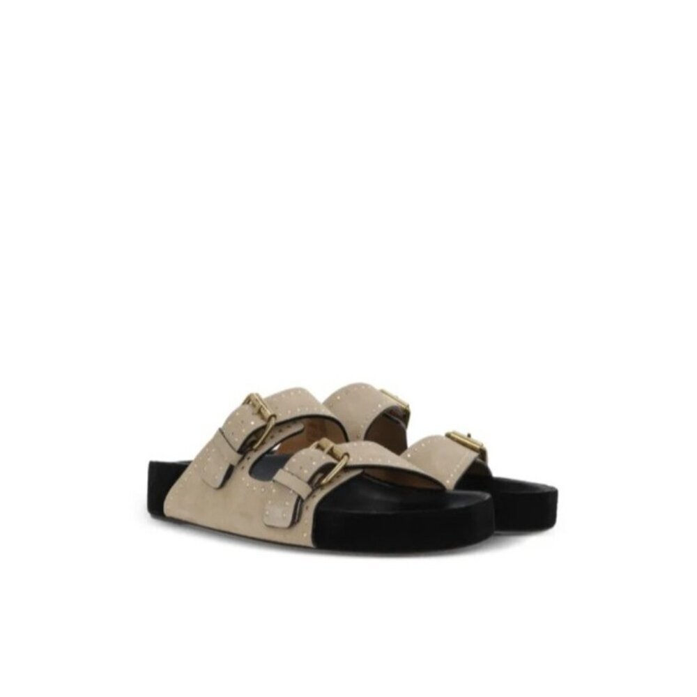 Isabel Marant Suede Studded Slide Sandals Double Buckle Taupe EU 36 - Picture 4 of 16